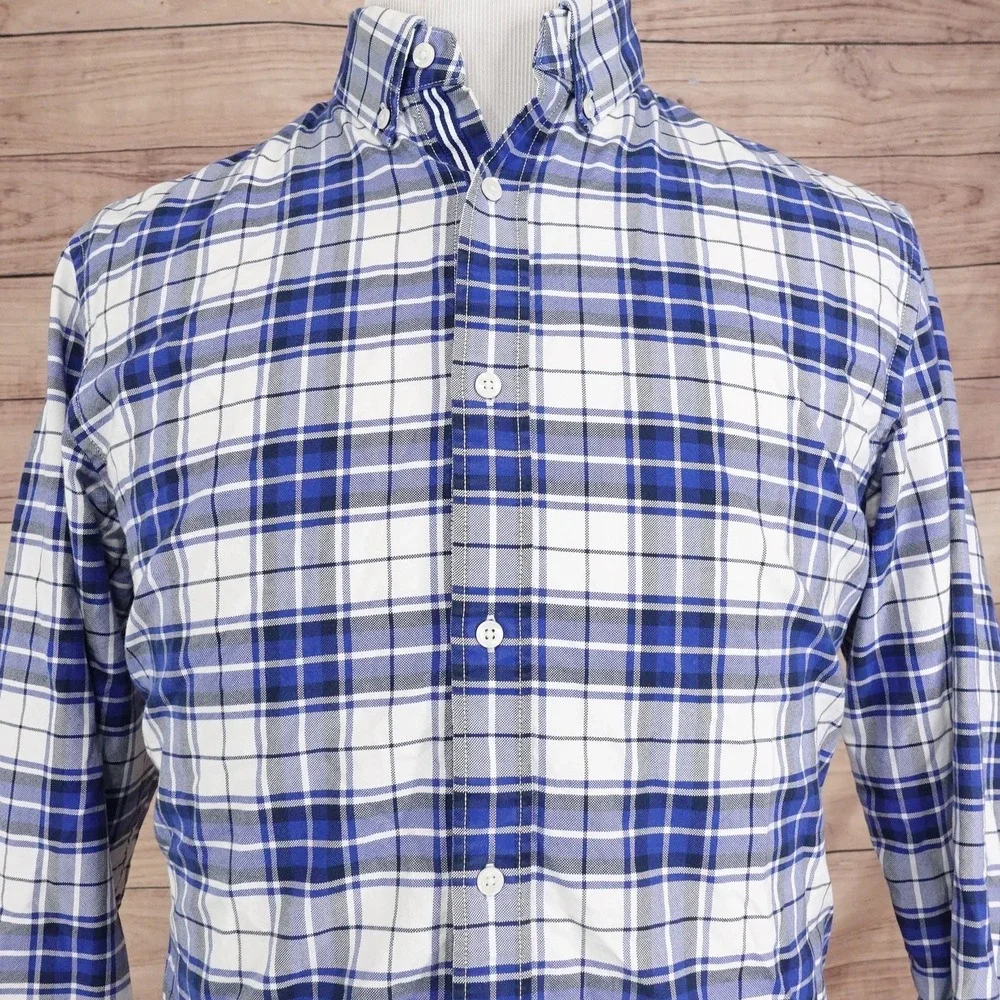 Banana Republic Oxford Shirt Large Blue Plaid Long Sleeve‎ Button Up Slim Fit